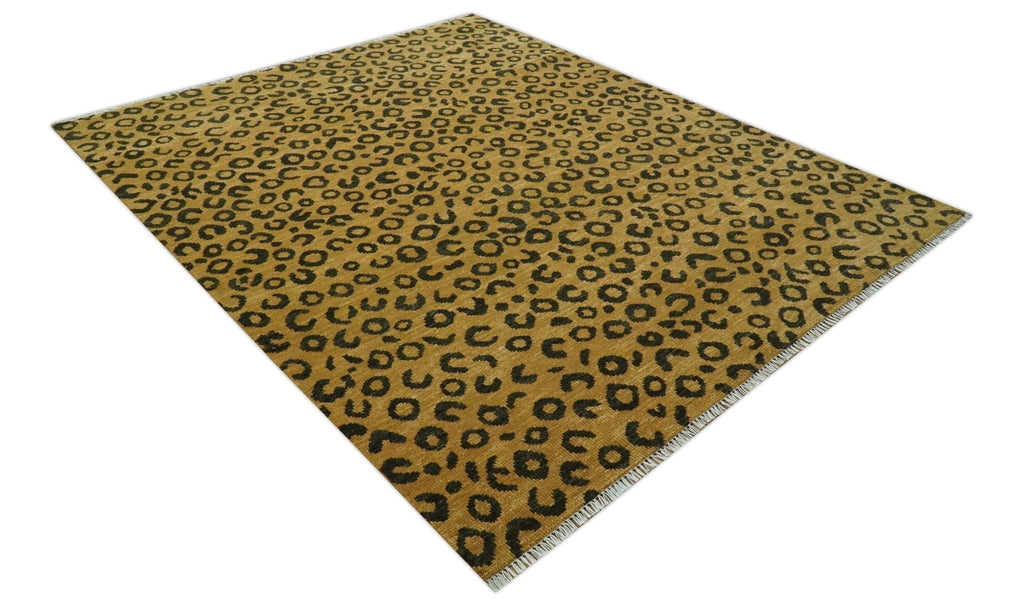 Modern leopard Design 8x10 Hand knotted Golden-Brown and Charcoal wool area rug
