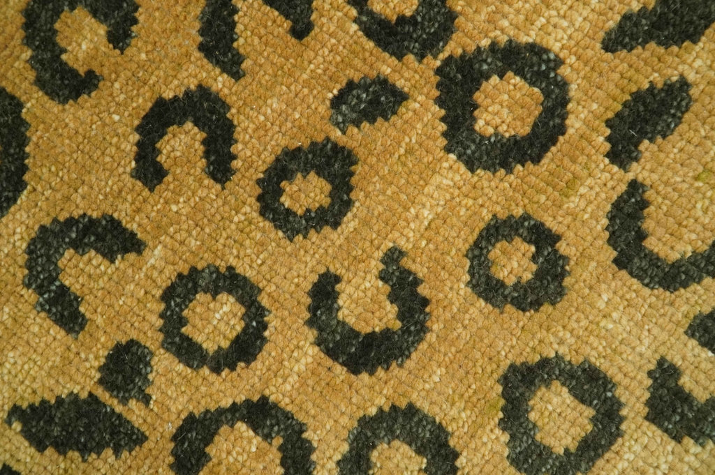 Modern leopard Design 8x10 Hand knotted Golden-Brown and Charcoal wool area rug