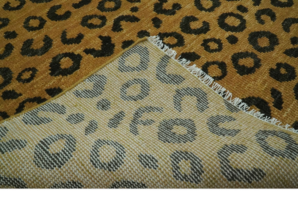 Modern leopard Design 8x10 Hand knotted Golden-Brown and Charcoal wool area rug