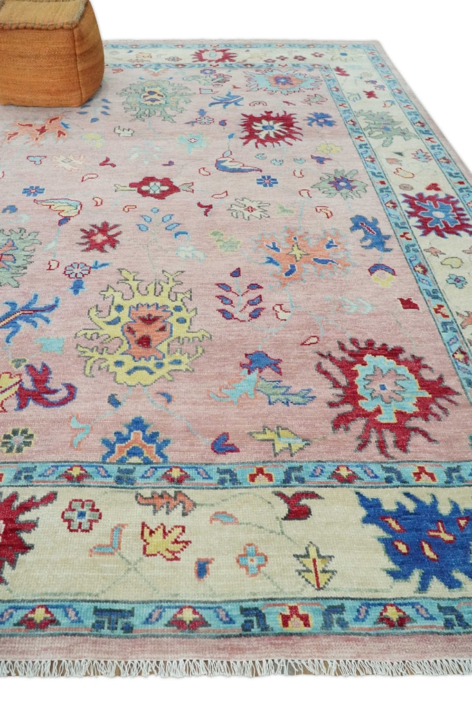 Modern Pink Rug 8x10 and 9x12 Wool Colorful Hand knotted Oushak Area Rug