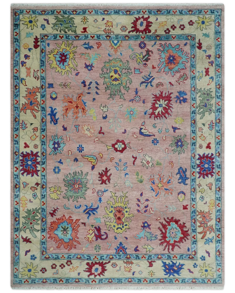 Modern Pink Rug 8x10 and 9x12 Wool Colorful Hand knotted Oushak Area Rug