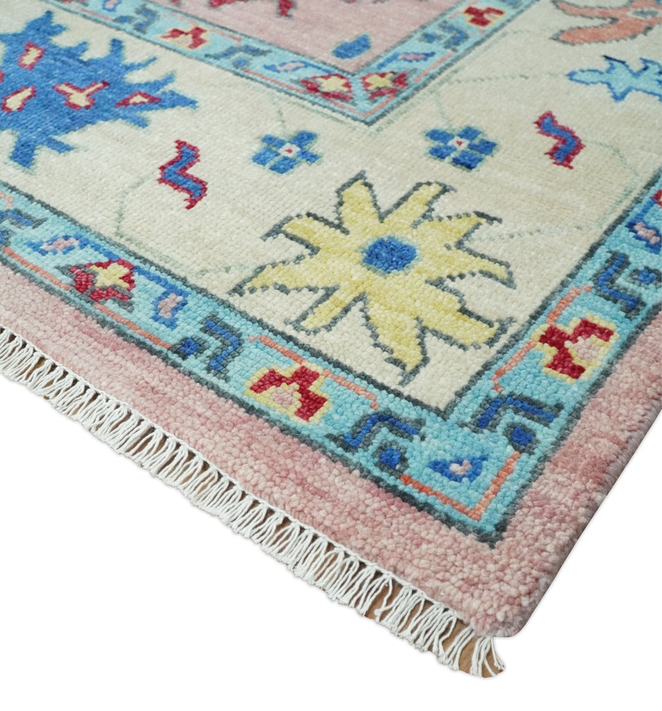 Modern Pink Rug 8x10 and 9x12 Wool Colorful Hand knotted Oushak Area Rug