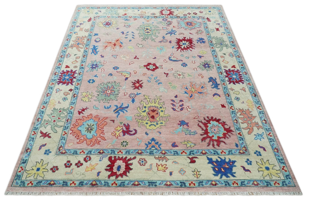 Modern Pink Rug 8x10 and 9x12 Wool Colorful Hand knotted Oushak Area Rug