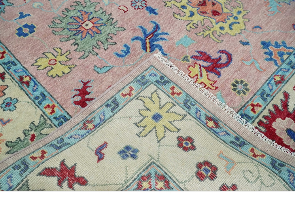 Modern Pink Rug 8x10 and 9x12 Wool Colorful Hand knotted Oushak Area Rug