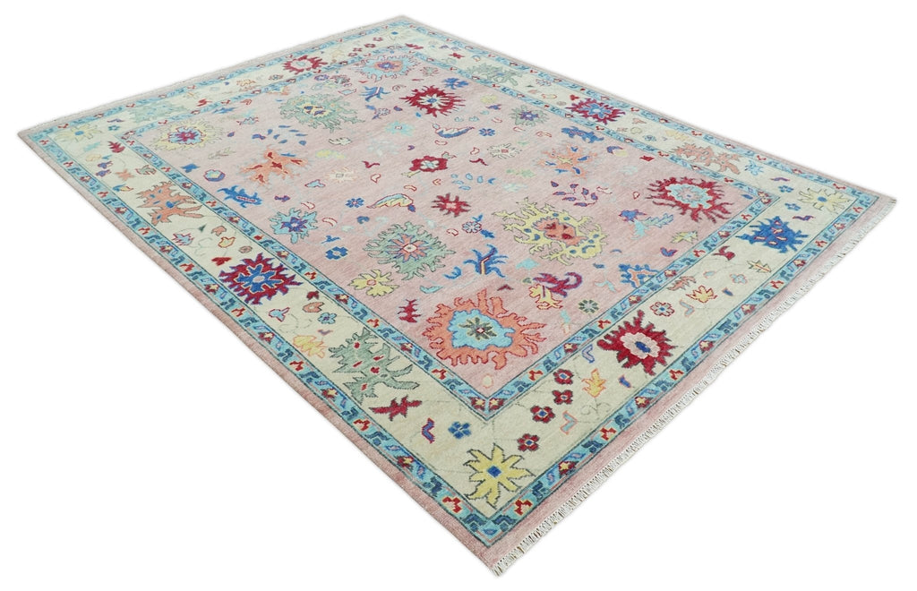Modern Pink Rug 8x10 and 9x12 Wool Colorful Hand knotted Oushak Area Rug