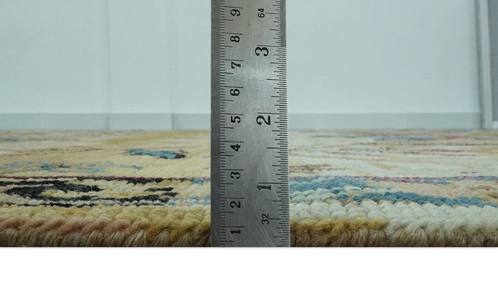 Mustard and Teal Transitional Dragon Oushak 8x10 hand knotted wool area rug