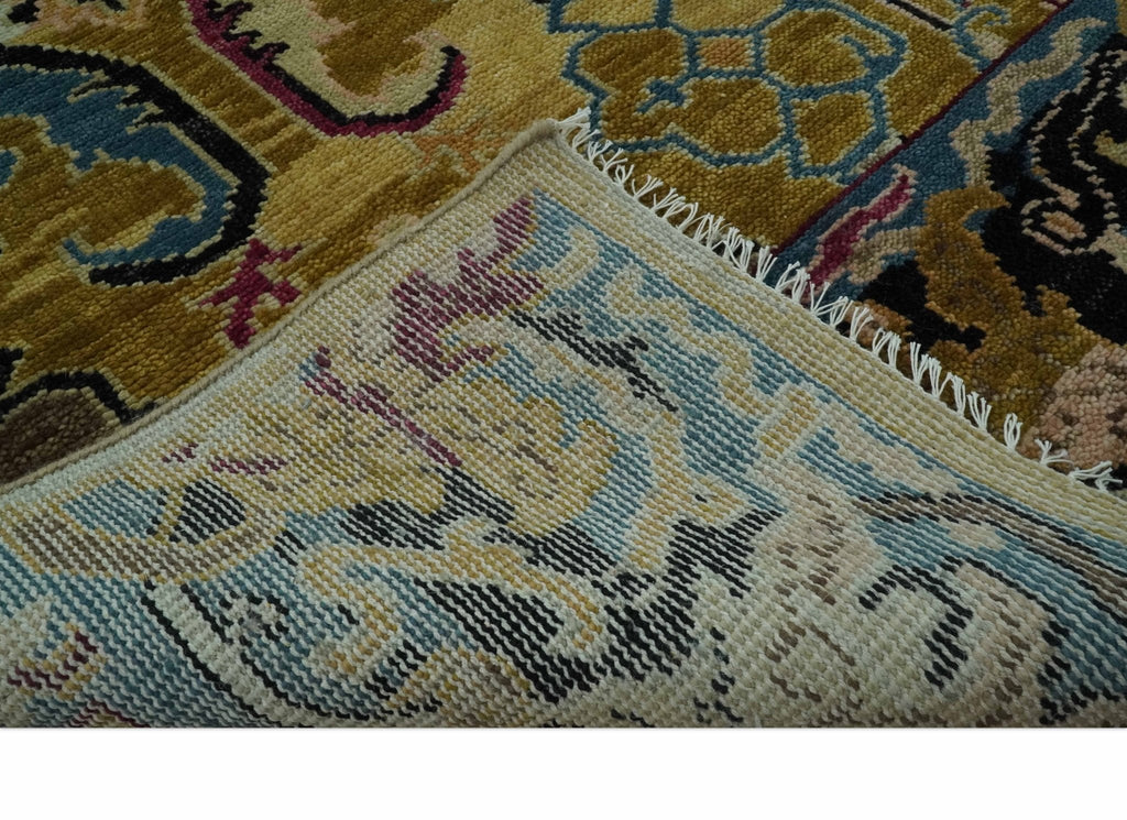 Mustard and Teal Transitional Dragon Oushak 8x10 hand knotted wool area rug