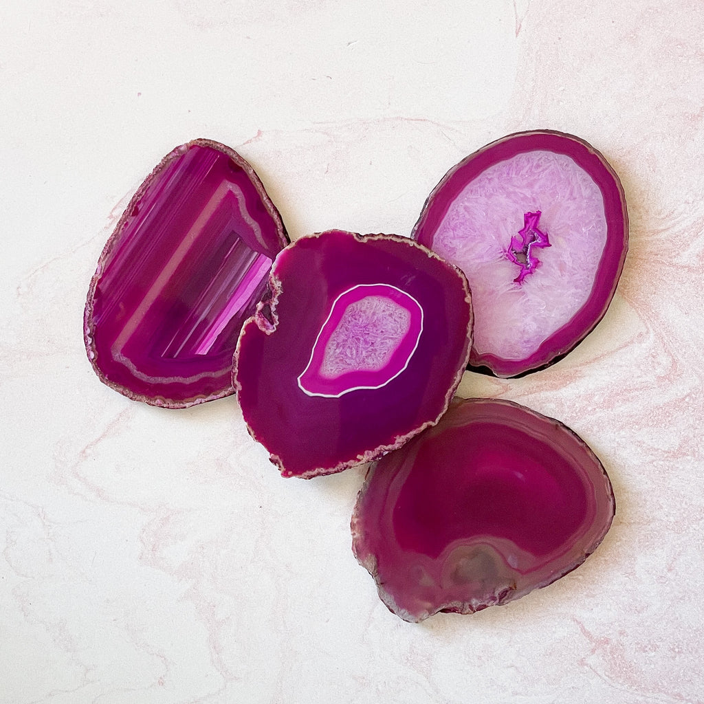 Vibrant Fuchsia Agate Coaster Set