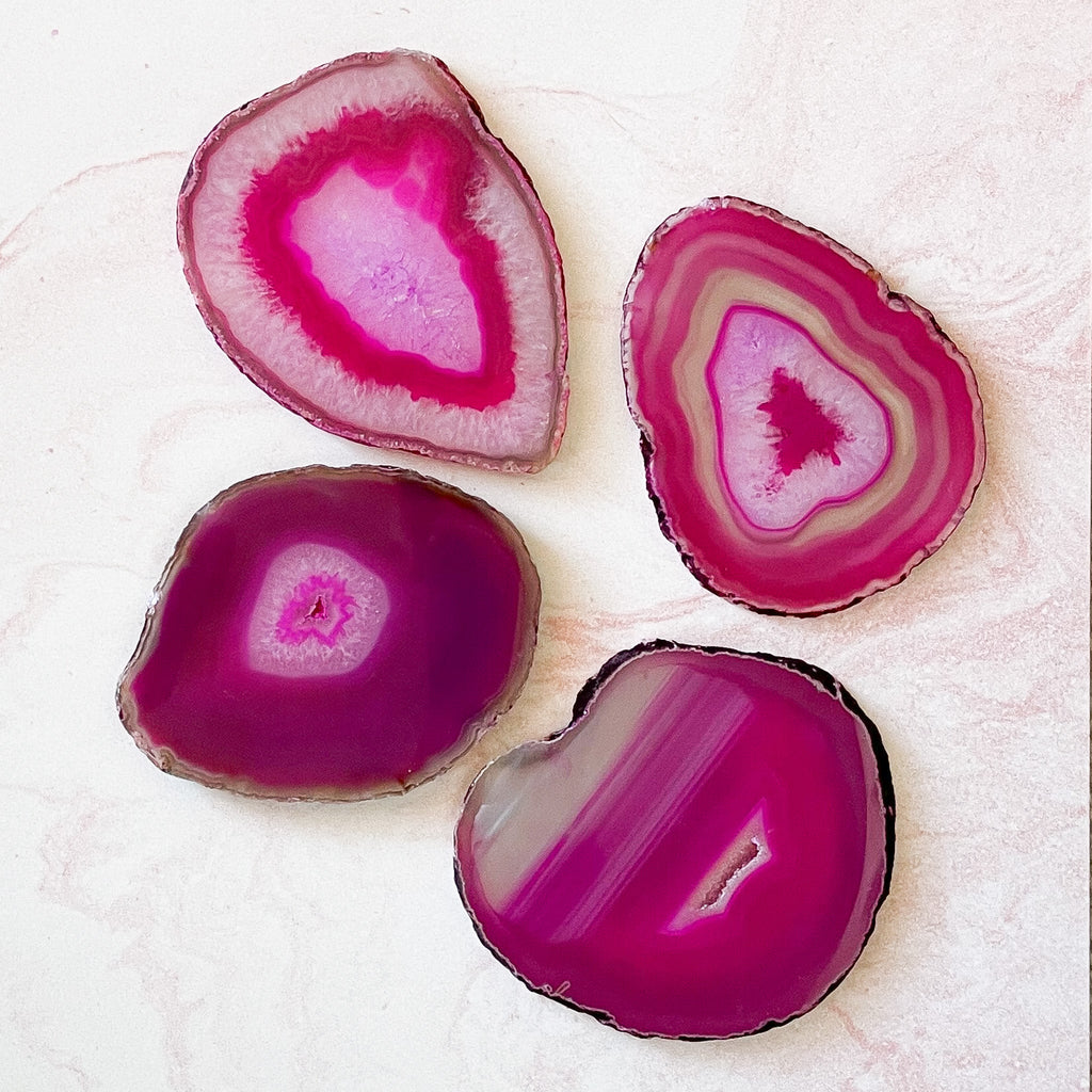 Vibrant Fuchsia Agate Coaster Set