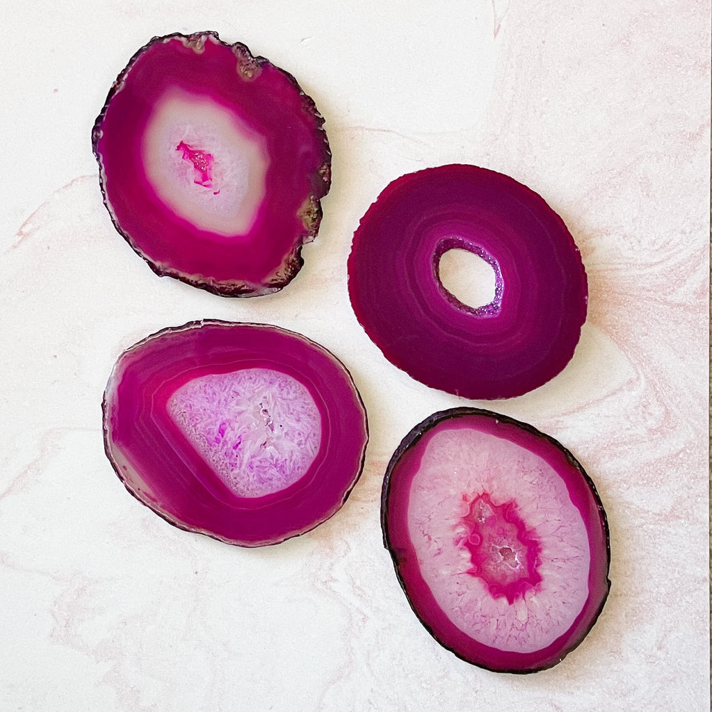 Vibrant Fuchsia Agate Coaster Set