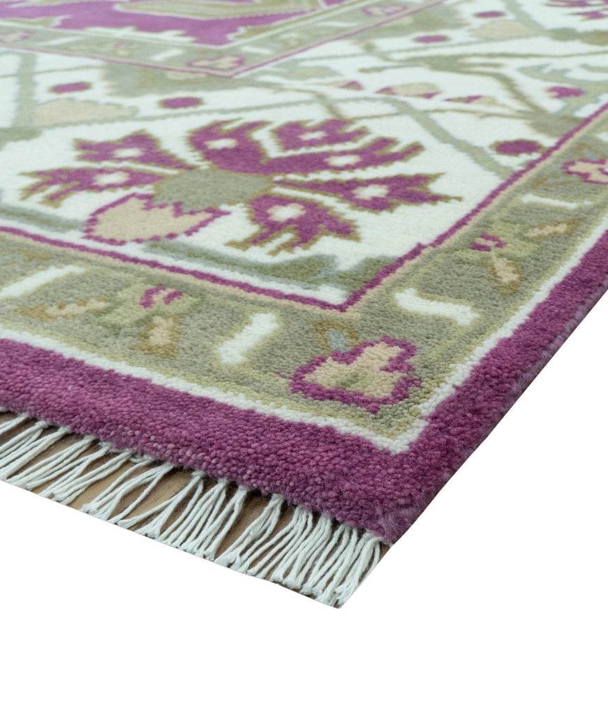 Purple, Ivory And Beige Traditional Oushak Design Hand Knotted 9x13 wool area rug