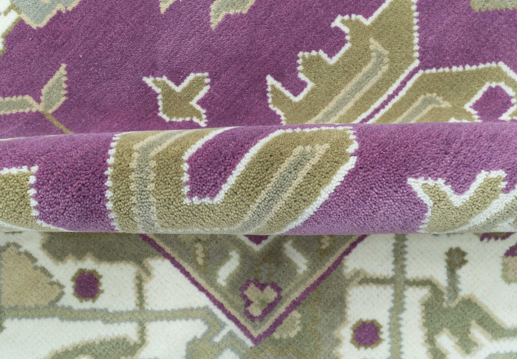 Purple, Ivory And Beige Traditional Oushak Design Hand Knotted 9x13 wool area rug