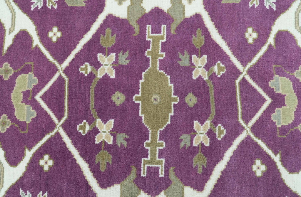 Purple, Ivory And Beige Traditional Oushak Design Hand Knotted 9x13 wool area rug