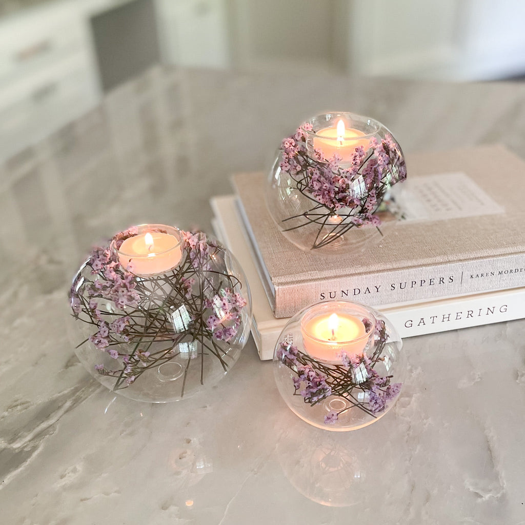 Purple Rosewood Glass Candle Holder Trio