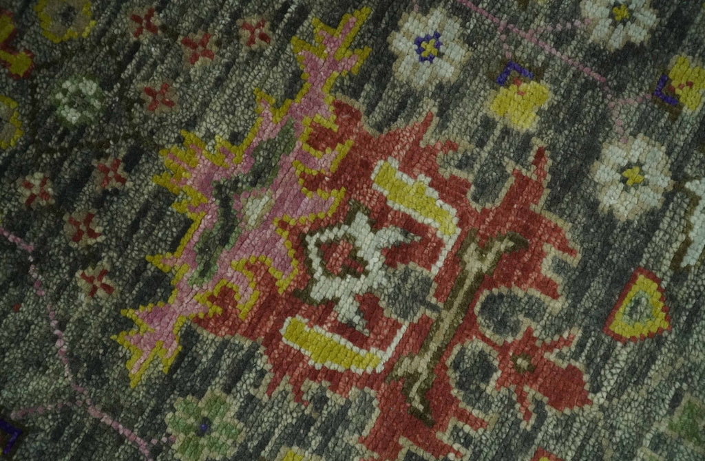 Ready 9x12 Traditional Moss Green and Silver Hand knotted Oushak Wool Area Rug