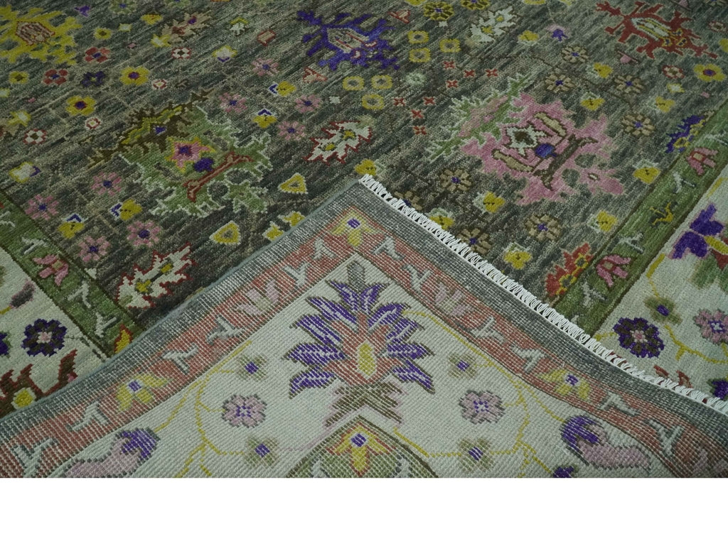 Ready 9x12 Traditional Moss Green and Silver Hand knotted Oushak Wool Area Rug