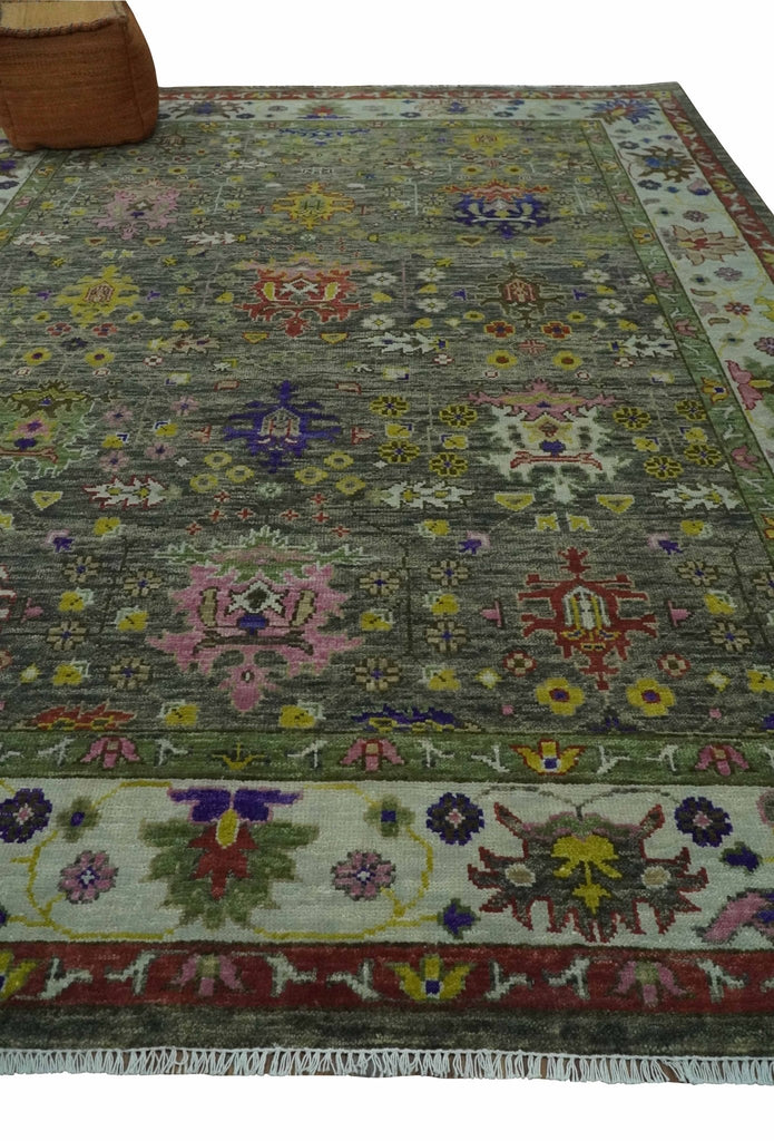 Ready 9x12 Traditional Moss Green and Silver Hand knotted Oushak Wool Area Rug