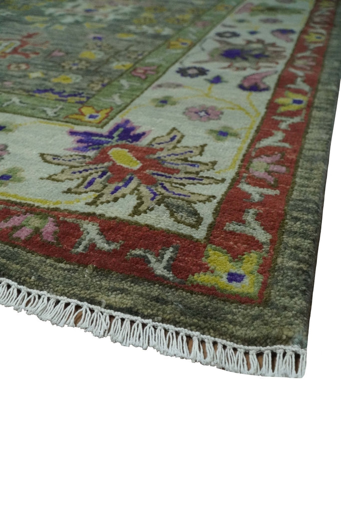 Ready 9x12 Traditional Moss Green and Silver Hand knotted Oushak Wool Area Rug