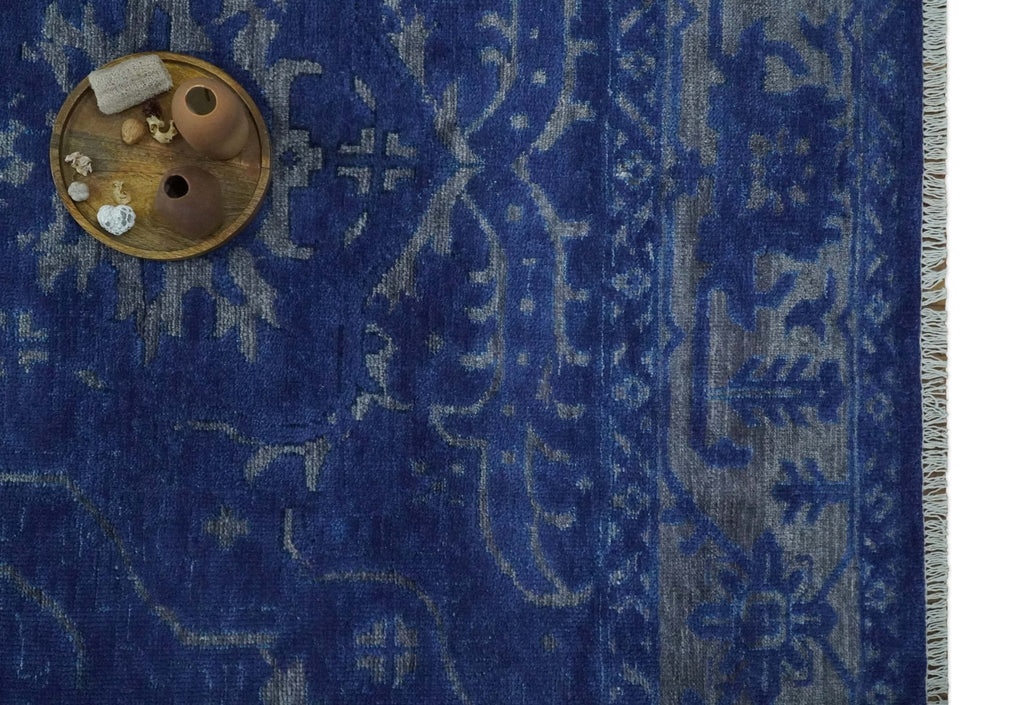 Ready to Ship Blue and Gray Hand knotted Oushak 8x10 and 9x12 wool Area Rug