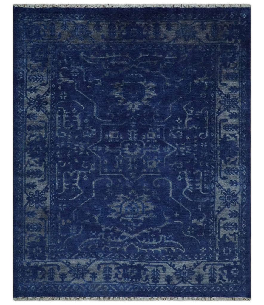 Ready to Ship Blue and Gray Hand knotted Oushak 8x10 and 9x12 wool Area Rug