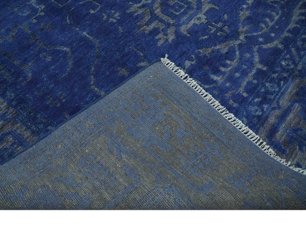 Ready to Ship Blue and Gray Hand knotted Oushak 8x10 and 9x12 wool Area Rug
