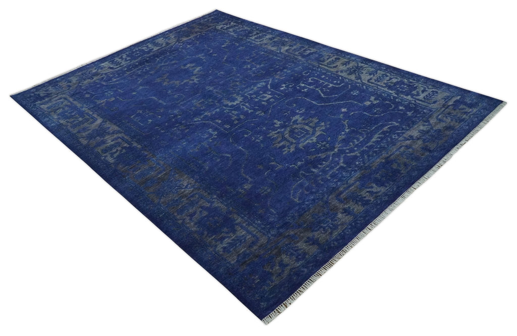 Ready to Ship Blue and Gray Hand knotted Oushak 8x10 and 9x12 wool Area Rug