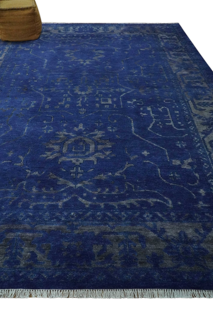 Ready to Ship Blue and Gray Hand knotted Oushak 8x10 and 9x12 wool Area Rug