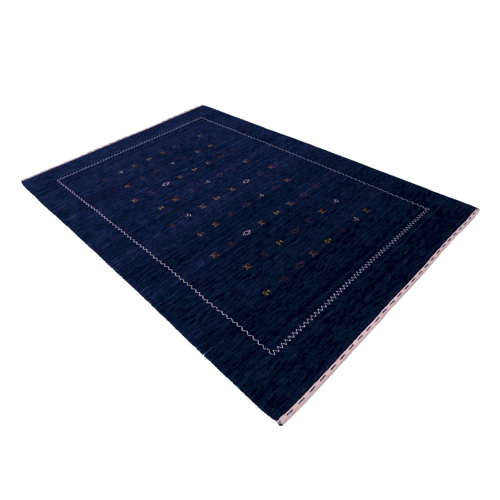 Ready to Ship Blue And White Modern Design Hand Loomed Wool Area Rug