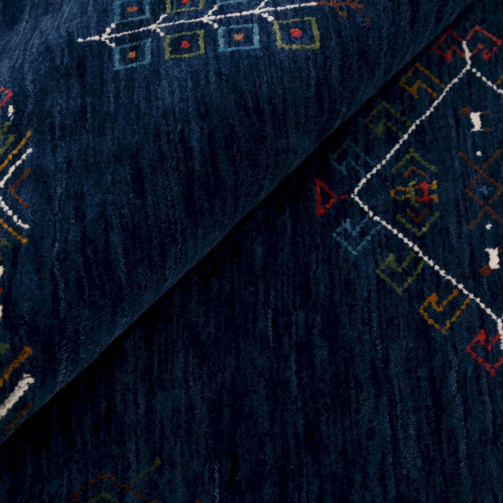 Ready to Ship Blue Tribal Center Medallion Hand Loomed Wool Area Rug