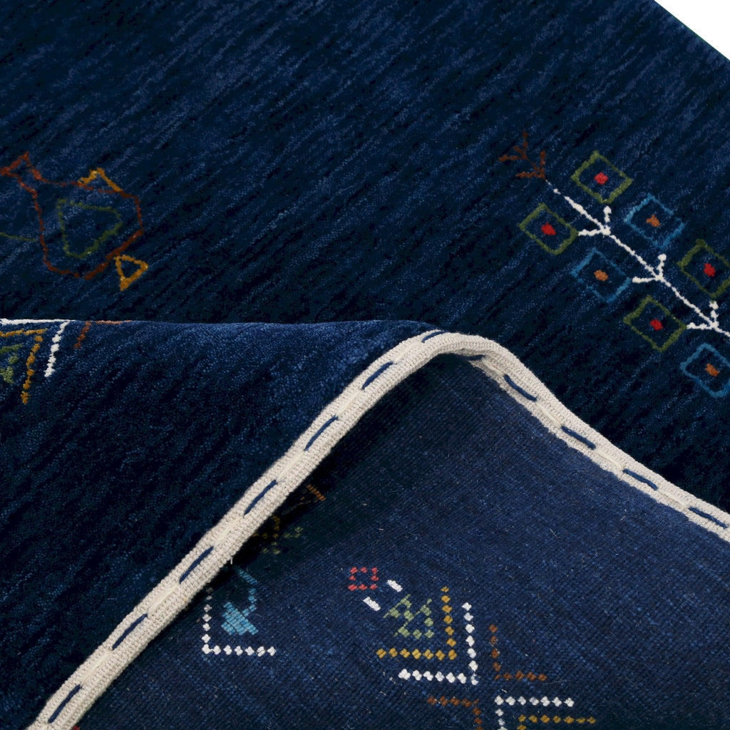 Ready to Ship Blue Tribal Center Medallion Hand Loomed Wool Area Rug