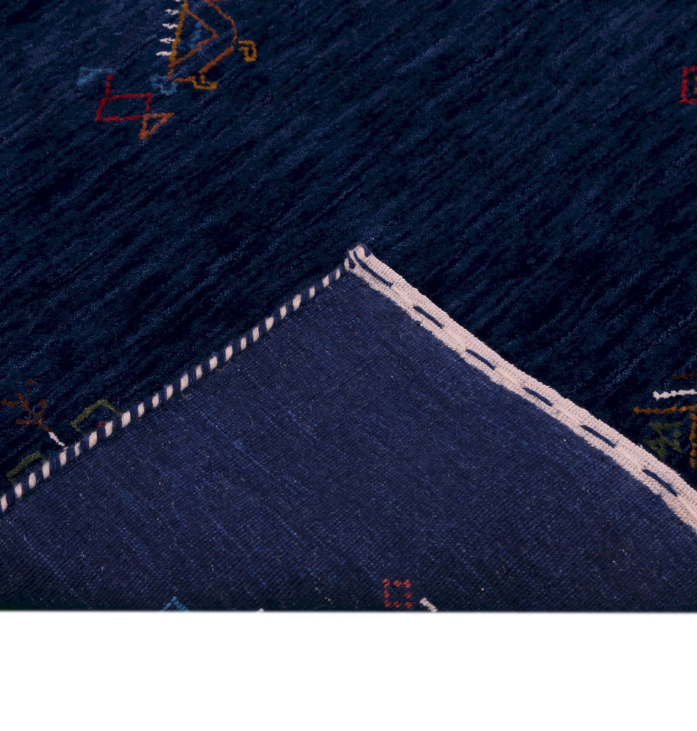 Ready to Ship Blue Tribal Center Medallion Hand Loomed Wool Area Rug