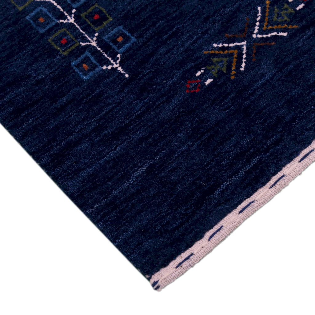 Ready to Ship Blue Tribal Center Medallion Hand Loomed Wool Area Rug