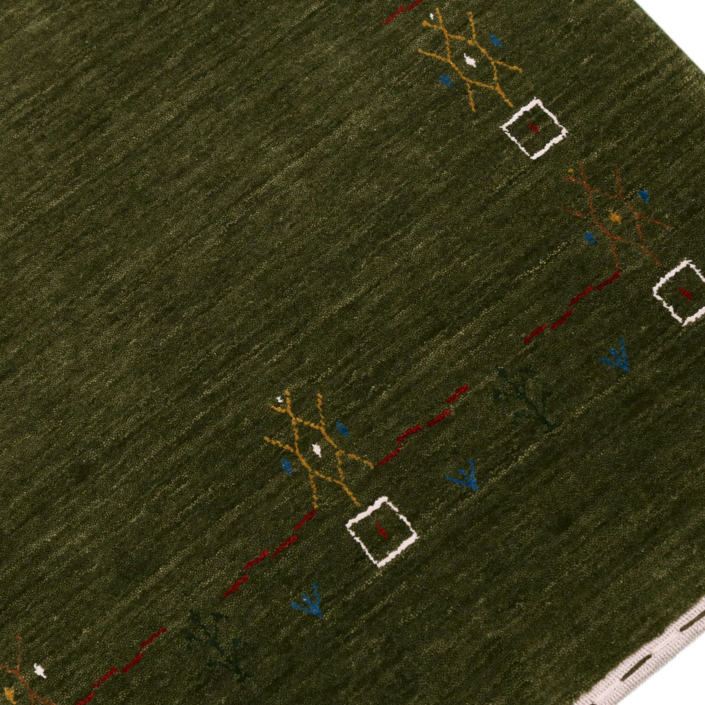 Ready to Ship Green Tribal Border Design Hand Loomed Wool Area Rug