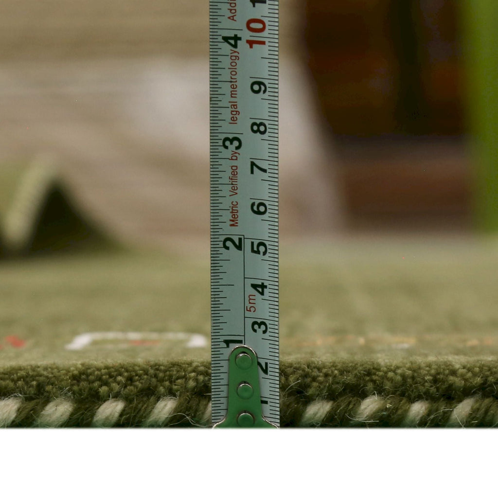 Ready to Ship Green Tribal Border Design Hand Loomed Wool Area Rug