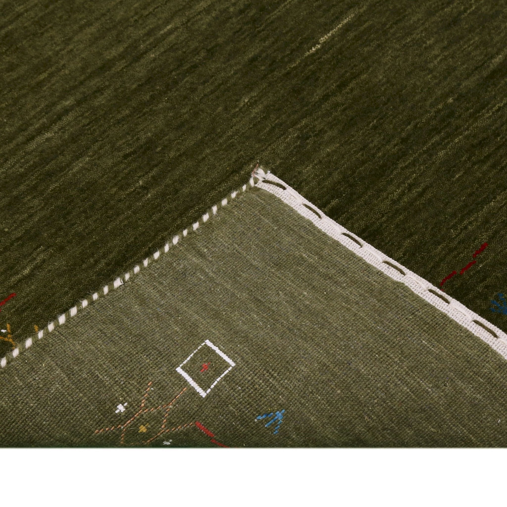 Ready to Ship Green Tribal Border Design Hand Loomed Wool Area Rug