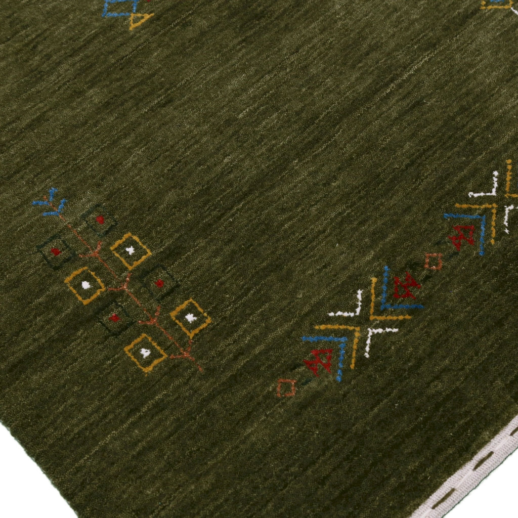 Ready to Ship Green Tribal Center Medallion Hand Loomed Wool Area Rug