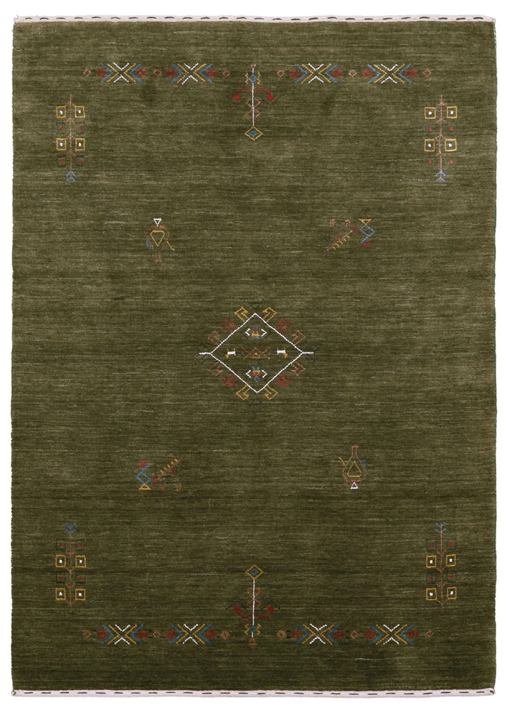 Ready to Ship Green Tribal Center Medallion Hand Loomed Wool Area Rug