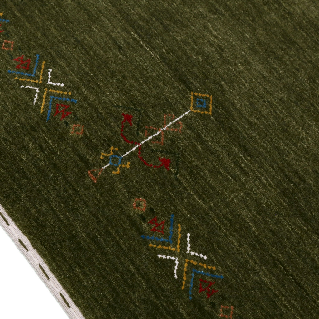 Ready to Ship Green Tribal Center Medallion Hand Loomed Wool Area Rug