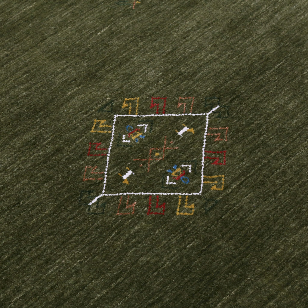 Ready to Ship Green Tribal Center Medallion Hand Loomed Wool Area Rug