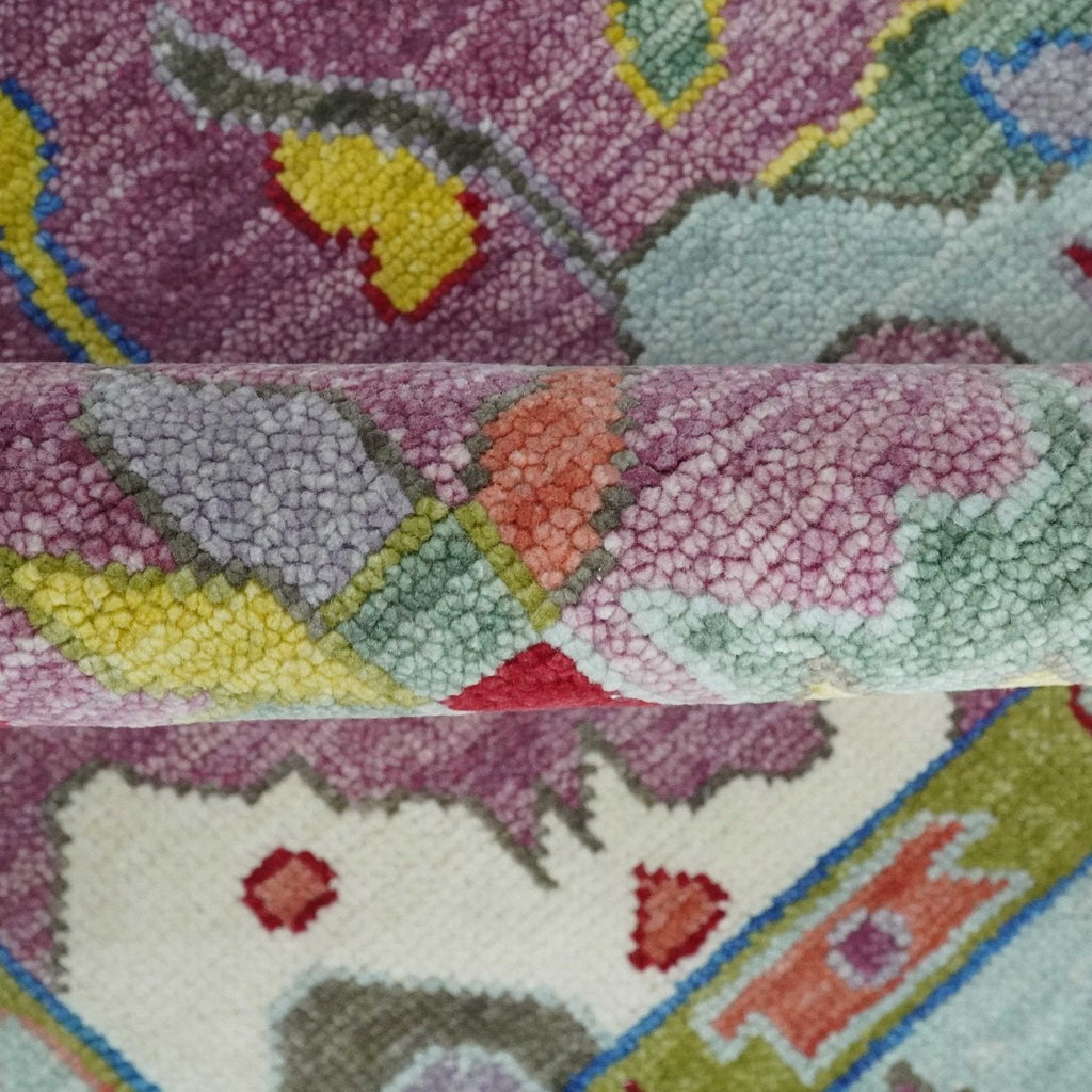 Pink Modern Oushak Rug Wool Blue Colorful Hand knotted Area Rug
