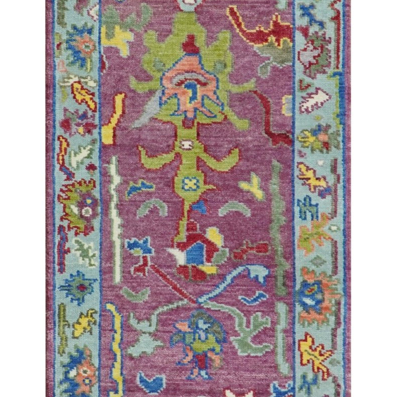 Pink Modern Oushak Rug Wool Blue Colorful Hand knotted Area Rug