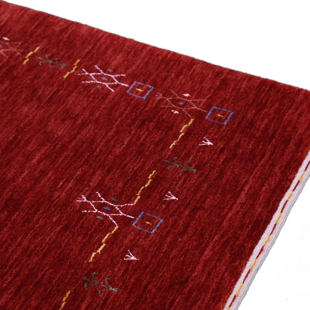 Ready to Ship Red Tribal Border Design Hand Loomed Wool Area Rug