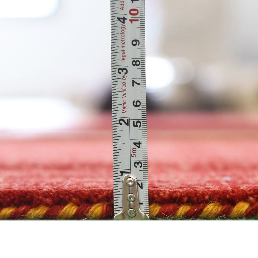 Ready to Ship Red Tribal Border Design Hand Loomed Wool Area Rug