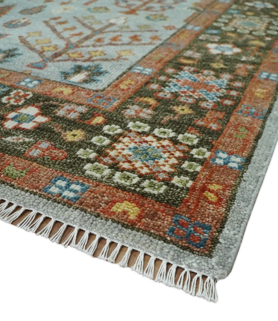 Ready to Ship Tree of Life Hand Knotted Silver, Brown and Rust Traditional Oushak Wool Rug