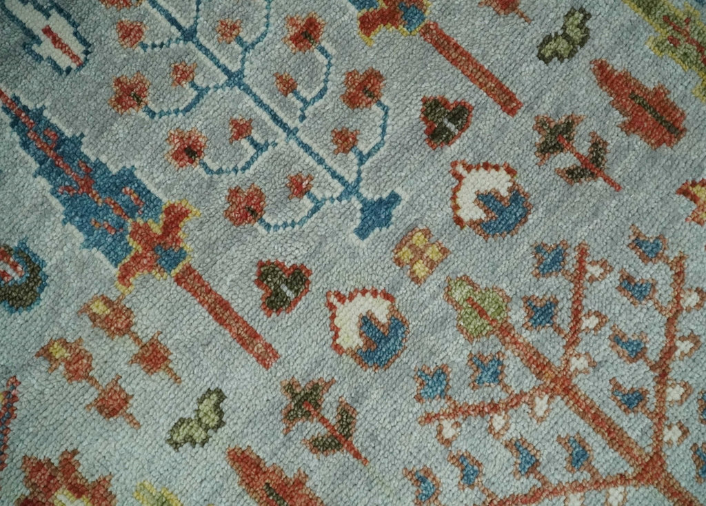 Ready to Ship Tree of Life Hand Knotted Silver, Brown and Rust Traditional Oushak Wool Rug