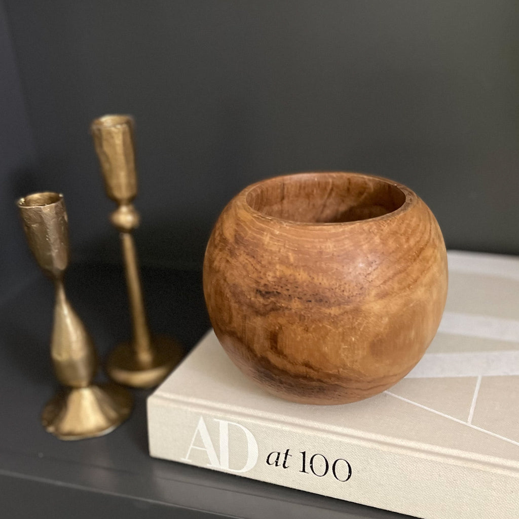 Round Teak Wood Vase