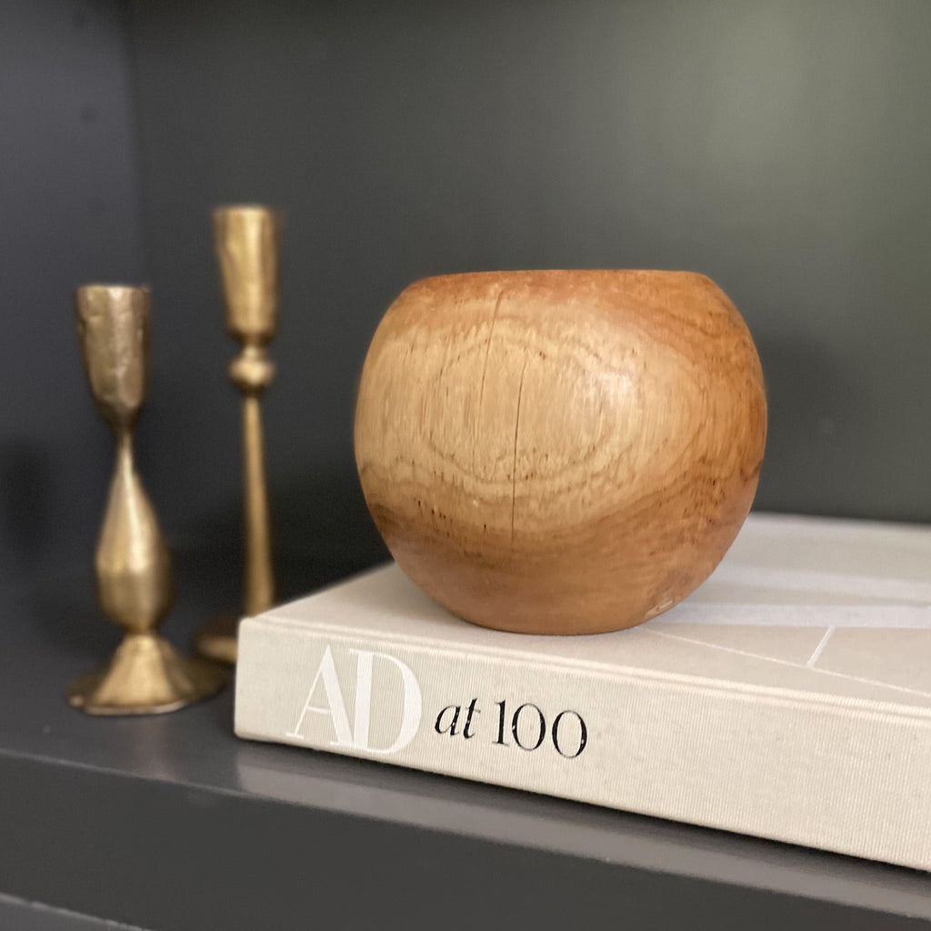 Round Teak Wood Vase