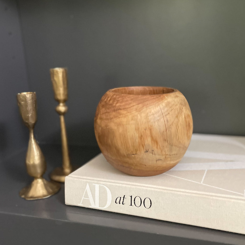 Round Teak Wood Vase