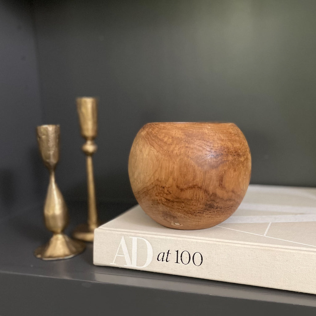 Round Teak Wood Vase