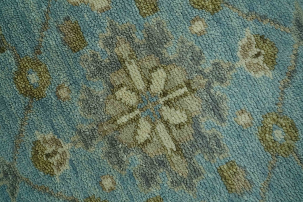 Sea Blue, Green and Ivory 8x10 Hand Knotted Traditional Oriental Oushak wool rug
